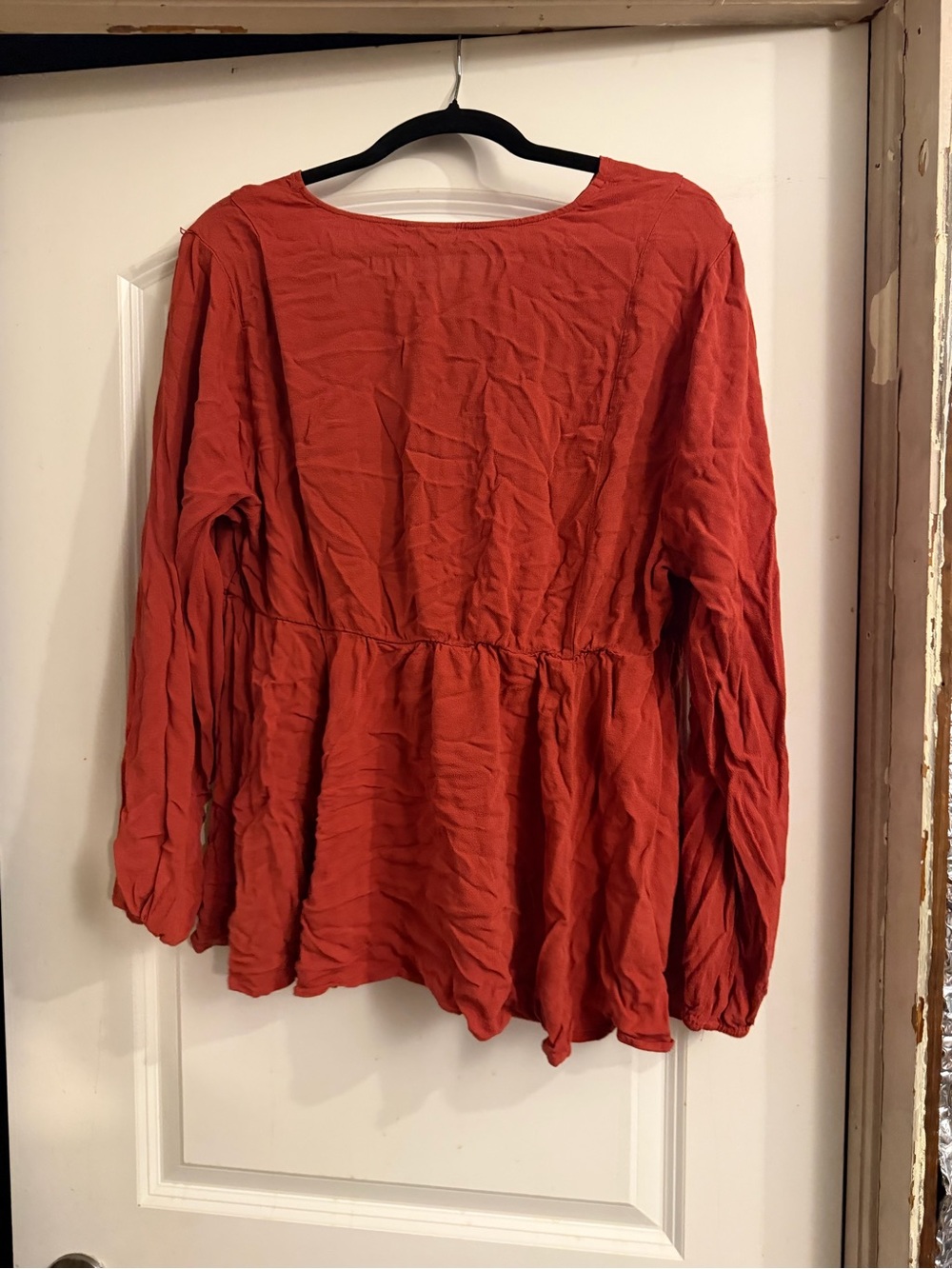 Women's V-Neck Long Sleeve Peasant Top - Rust - Picture 2 of 2